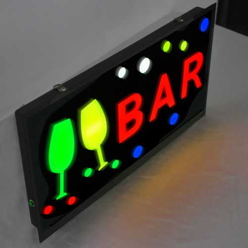 Placa De Led Letreiro Luminoso 44cm x 24cm Efeito Neon Bar